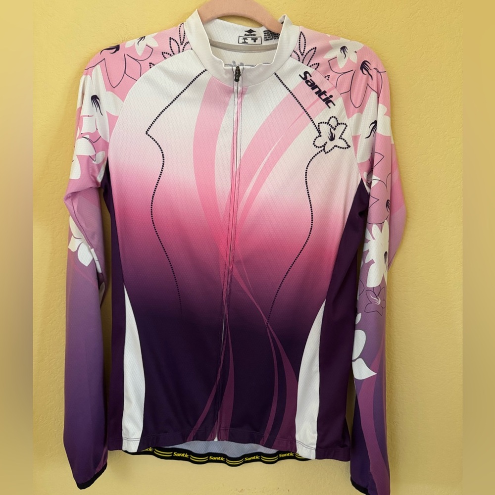 Santic Cycling Ladies Long Sleeve Zip front Light Weight Jersey Top Medium